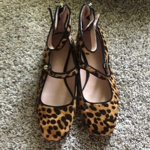 J Crew ballet leopard calf hair flat. Size 5